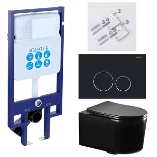 Комплект SET AQUATEK МИЯ-MB-020 4в1 унитаз с инсталляцией кнопкой и сиденьем микролифт